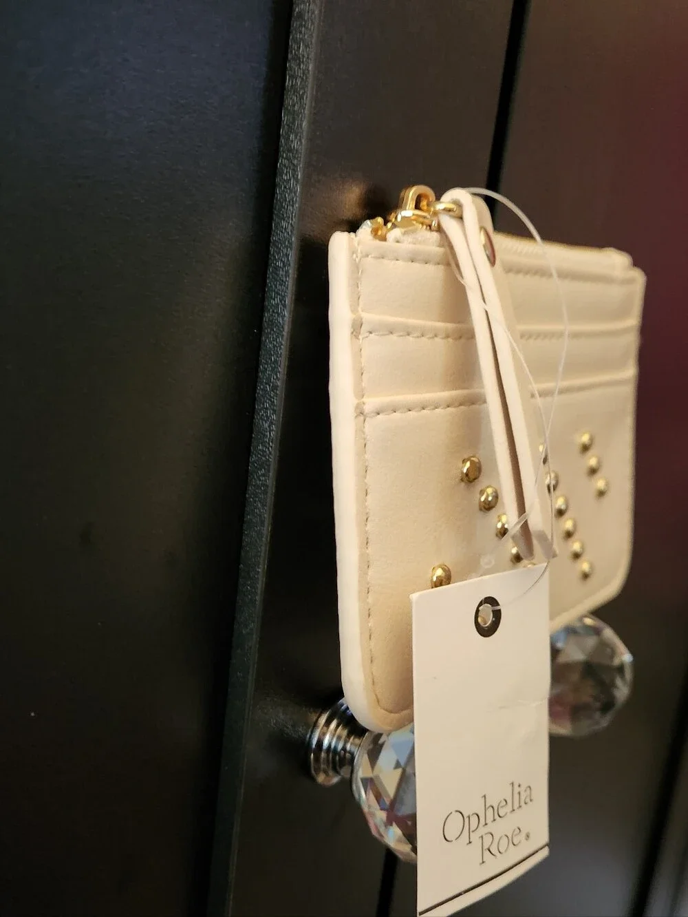 Ophelia Roe-Cream Card Holder With Gold Studs